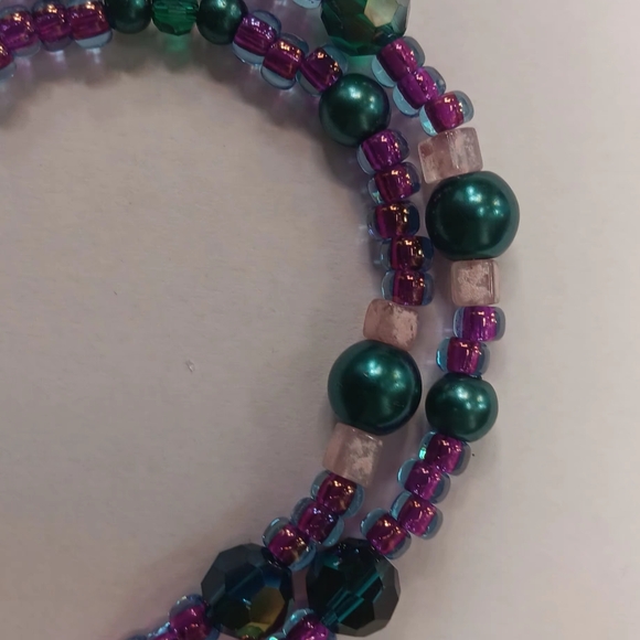 🍧🌈 Handcrafted Beaded Long Pink Purple And Blue Necklace 36" 🦋🎂 - Picture 5 of 5